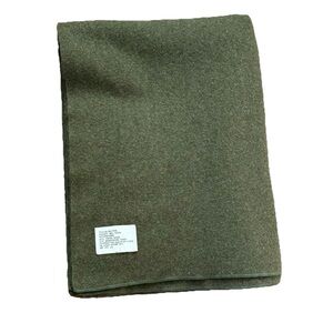 U.S. Military Wool Blanket 65x84 Olive Green Camp Army Surplus 65% Wool EUC